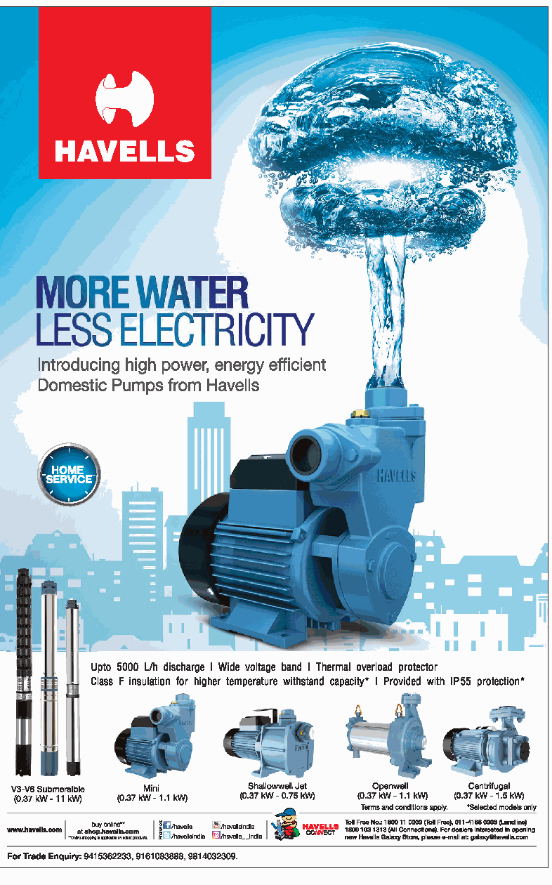 Havells More Less Electricity Introducing High Power Domestic Pumps 