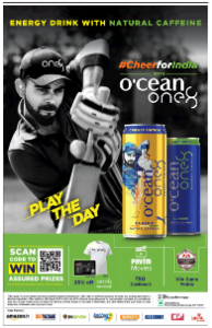 Front Page Advertisement In Bombay Times For Ocean One8 Energy Drink