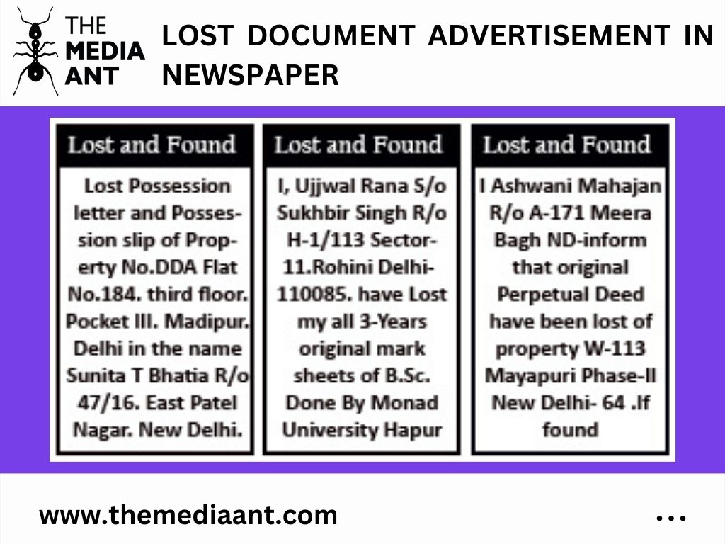 Book Lost Document Ad In Newspaper