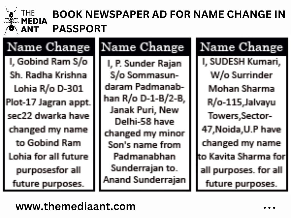 Book Newspaper Ad For Name Change