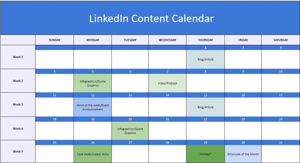 Download Linkedin Content Calendar Template