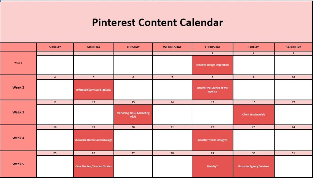 Pinterest Content Calendar Template