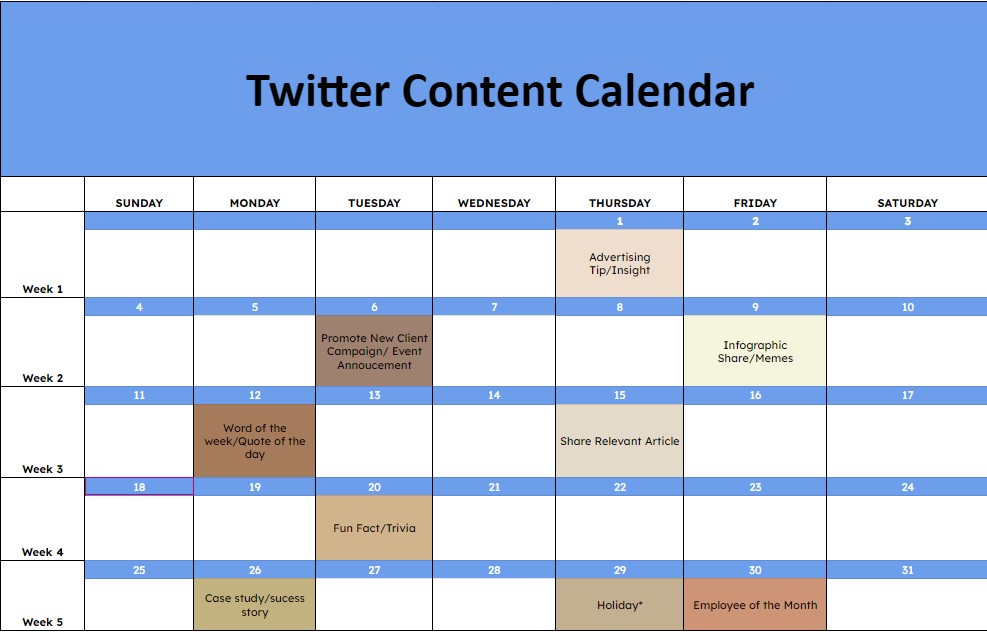 Download Twitter Content Calendar Template