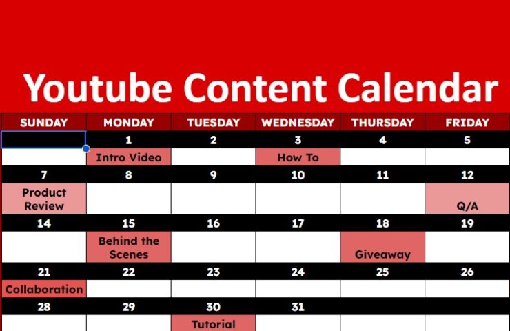 Youtube Content Calendar Template