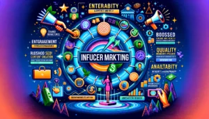 Dall·e 2024 05 31 10.19.27 A Vibrant And Dynamic Illustration Showcasing The Benefits Of Influencer Marketing. The Image Should Depict Various Aspects Like Enhanced Credibility