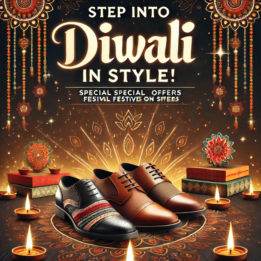 Dall·e 2024 10 09 16.25.39 An Ad Creative For Diwali Festival Promotions For A Shoes Brand Featuring Stylish Pairs Of Shoes Displayed Against A Festive Diwali Backdrop With Ele