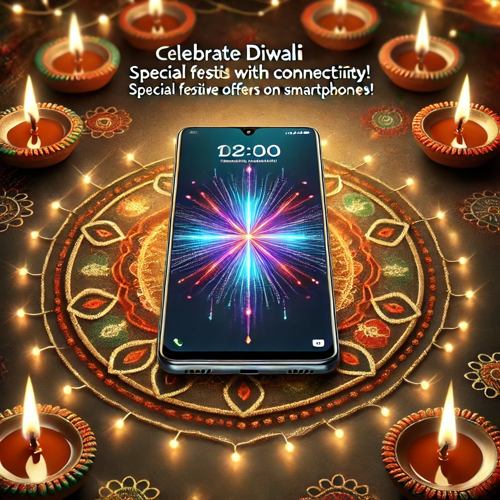 Dall·e 2024 10 09 16.25.41 An Ad Creative For Diwali Festival Promotions For A Smartphone Brand Featuring A Premium Smartphone Displayed Against A Festive Diwali Backdrop With