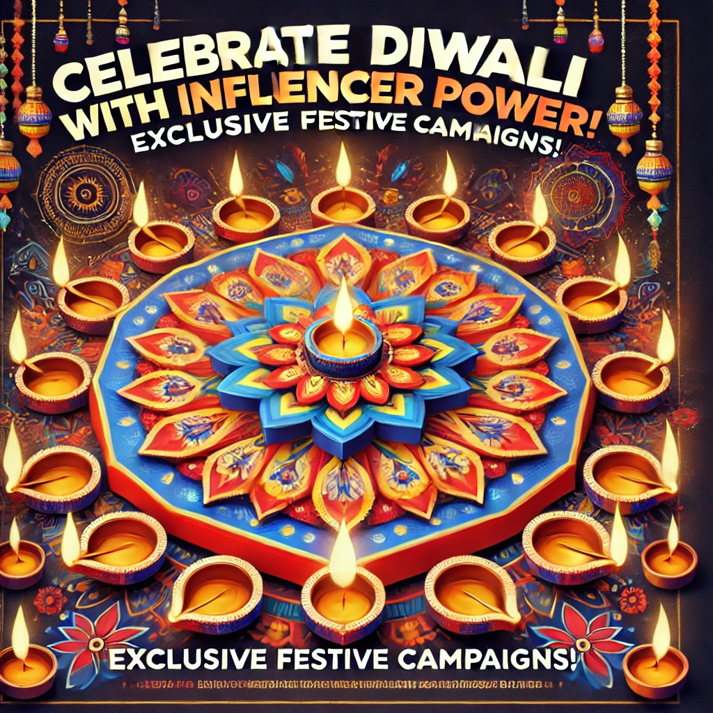 Dall·e 2024 10 09 16.25.48 An Ad Creative For Diwali Festival Promotions For Influencers Featuring A Vibrant And Energetic Design With Festive Diwali Elements Like Diyas Rango